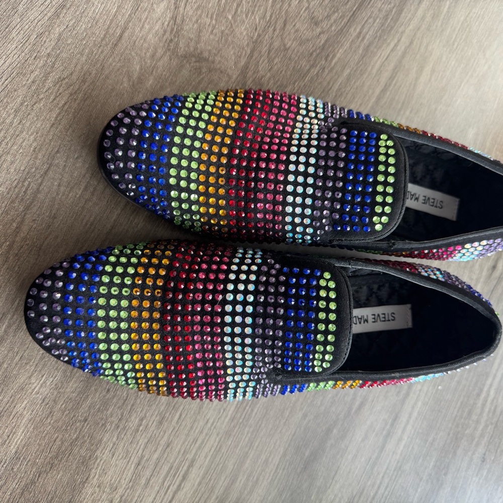Steve Madden Black Rhinestone Slip-On Loafers